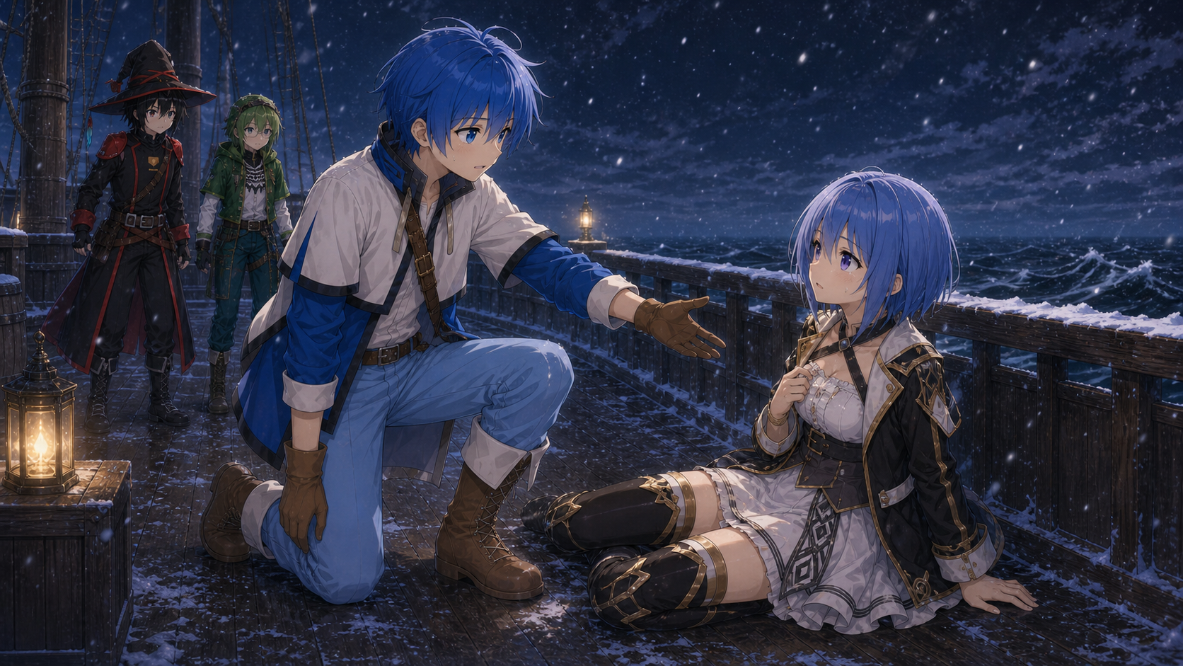 この星で、最後の愛を語る。第四話 東大陸―グリーンズグリーン― の挿絵。レイがメルリスと再会し、『やっぱりメルだ！』と声を上げる場面。