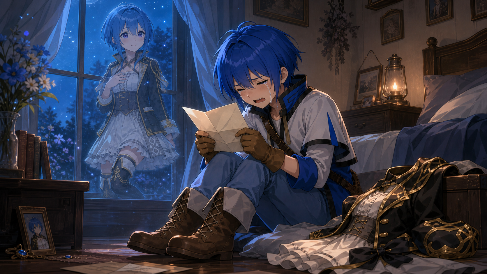 この星で、最後の愛を語る。第二十五話 手紙 の挿絵。アデルが言うには僕がメルを抱きかかえてあの長い階段を上ったのだという、全く持って記憶にない。瑠璃？ それは先生が破壊しようと色々と試したけど結果駄目だった。仕方なくもう一度溶岩の中へと放り投げて認識疎外の結界を施してきたらしい、再び人の目に触れぬよう、二度と人…の場面。